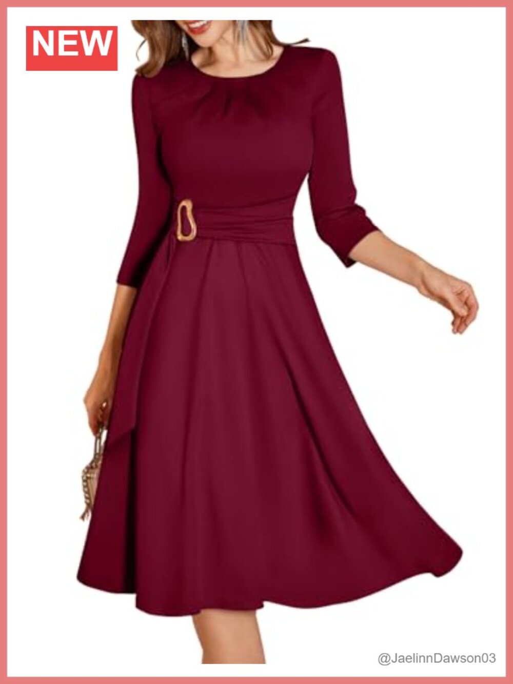 Midi Formal Wedding Guest Dress 3/4 Sleeve A-Line Cocktail Fit Flare